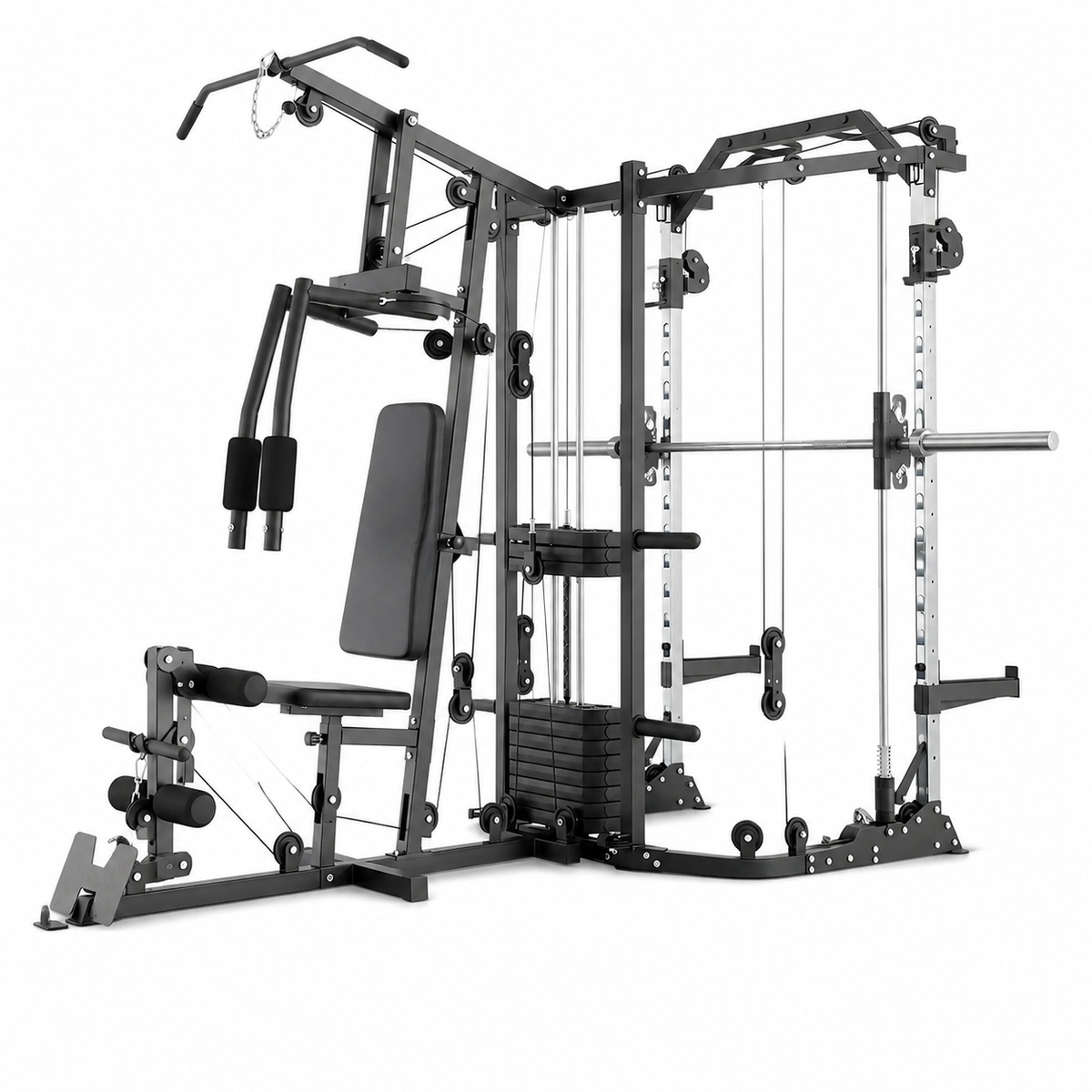 Dual-Sided Machine Home Gym with Cable Crossover and 121 lb Weight Stack